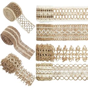 Jute Ribbons Lace Craft Ribbon Burlap Ribbon Natural Color Jute Burlap Ribbon for Big Bow Wreath Tree Decoration Outdoor Decoration Gifts Wraping and Rustic Wedding Decorations (14mm)