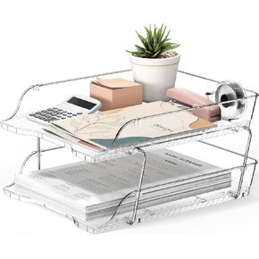 Simple Houseware 2 Tier Document Letter Tray Paper Organizer for Desk, Clear