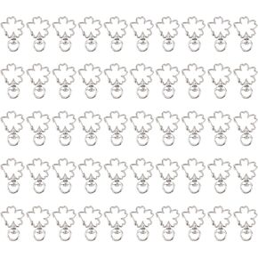 AUEAR, 50 Pack Silver Swivel Lobster Claw Clasps Metal Spring Snap Cherry Blossom Keychains Lanyard Clip Hooks Split Key Ring for DIY Crafts