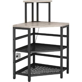 Corner Printer Stand Table, with Power Outlet and USB Charging & LED Lights, for Home Printer Stands, Storage Shelf, Computer Tower/CPU Stand Holder for Home Office, Rustic Brown