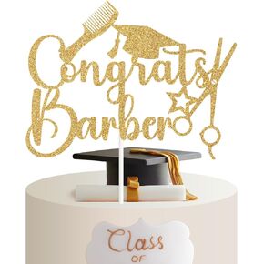 Congrats Barber Cake Topper - Cosmetology School Survivor Graduation Decorations, Future Hairstylist/Hairdresser, Class of 2025 Cosmetology Graduate Party Supplies, Black Glitter