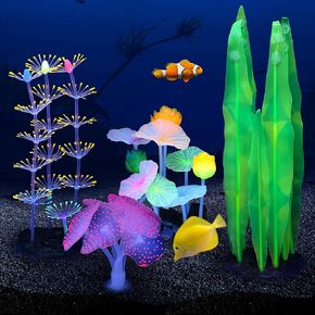 Glowing Fish Tank Decorations Plants, 5 pcs Glow Aquarium Decoration Plants Kit Glowing Sea Anemone Coral Ornaments