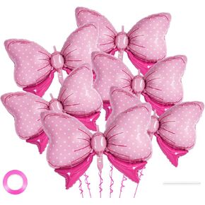 6 Pcs Pink Bow Balloons for Girls, 35 Inch Bow Foil Balloons,Pink Bows Gender Reveal Decorations for Birthday Party Wedding Baby Shower Mouse Party Decoration (Pink)
