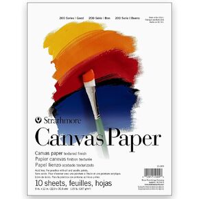 Strathmore 200 Series Canvas Paper, Tape Bound Pad, 9x12 inches, 10 Sheets (115lb/187g) - Artist Paper for Adults and Students - Oil Paint, Acrylic Paint, Mixed Media, Art Journaling