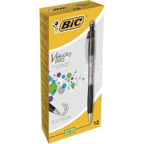 Bic Velocity Pro Refillable Mechanical Pencils - Black - Box of 12 (3 HB) Lead Pencils 0.7 mm with Eraser