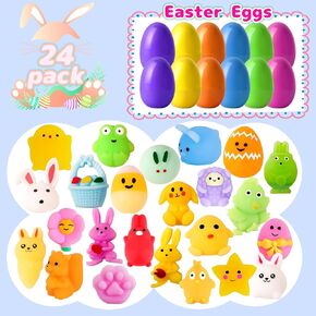 24 PCS بيض عيد الفصح مملوءة بألعاب Mochi Squishy - Kawaii Easter Stains Stuffers ، جوائز صيد البيض ، لعبة مسكن الإجهاد لصالح حفلة الأطفال ، لوازم جائزة الفصل الدراسي