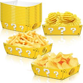 Oulun 12pcs Mario Party Supplies ، Super Bros عيد ميلاد زخارف حفلة ، استفهام مارك Golden Party Snack Boats ، Nacho Cardboard Hot Dog Popcorn