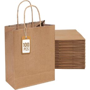 PAICUIKE 100Pcs White Paper Bags with Handles, Large 11x6x11 Inch Kraft Shopping Bags for Retail, Gift Packaging, Parties, Weddings, Birthdays, Baking