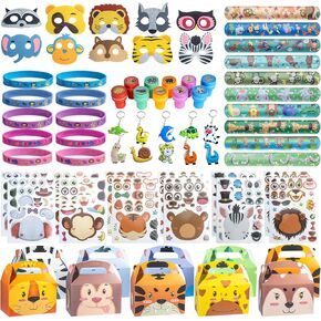 Safari Party Favors Set Wild Animal Themed Party Favors Include Mask Gift Box Keychain DIY Stickers More Jungle Birthday Party Supplies Safari Gift Bags for Kids Birthday Party Baby Shower