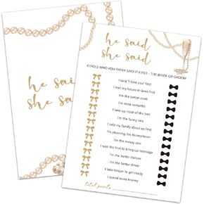 Wedding Shower Games, Bridal Shower Games 30 Guests - He Said She Said Bridal Shower Games, Bridal Shower for Engagement Wedding Party, Bridal Games for Showers (Gold Champagne) -017