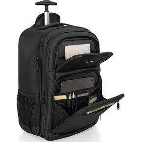 Rolling Business Backpack Fits Up to 18 Inch Laptop Trolley Bag Waterproof Wheeled Travel Bag Black