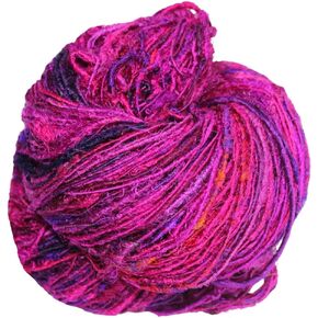 PREMIUM Recycled Sari Silk Yarn - Magenta shade 160 Yards | Good for Knitting, Crocheting and Jewelry Making