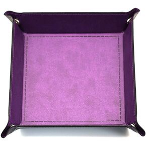 DND Dice Tray - Collapsible Leather Tray for Tabletop RPG Dice (Purple)