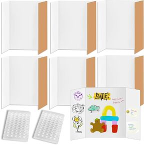 6 Pack Trifold Poster Boards, 24 x 16 Inch White Poster Board with 64 Sticky Accessories, Foldable Corrugated Cardboard Display Boards for School Projects, Business Presentations
