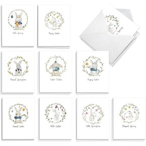 The Best Card Company 20 Assorted Easter Note Cards Bulk Box Set 4 x 5.12 Inch with Envelopes (10 Designs, 2 Each) Bunnies With Flowers AM10991EAG-B2x10