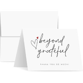 Beyond Grateful – Thank You So Very Much! w/Small Red Heart – Elegant Greeting Cards for Wedding, Christmas, Valentine’s, Bridal Shower, Anniversary – Blank Inside | 4.25 x 5.5" | 10 per Pack