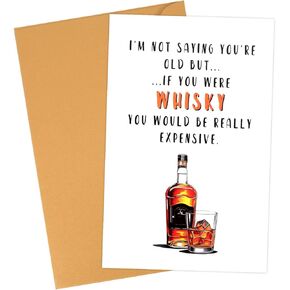 Funny Whiskey Birthday Card, 8.07x5.3 Inch Whiskey Greeting Birthday Card Humor Birthday Card Whiskey Themed Decoration for Him Her 30th 40th 50th 60th 70th Happy Birthday Party Decor (Wooden Barrel)