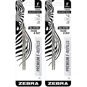 Zebra F-Series Ballpoint Stainless Steel Pen Refill, Fine Point, 0.8mm, Black Ink, 2-Count