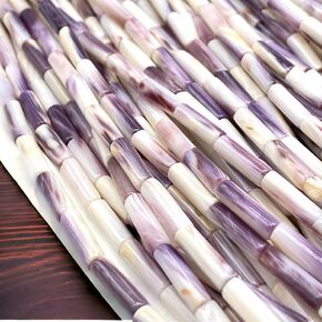 ABCGEMS North American Snowy-White Wampum Shell Beads with Minimal Lavender Tone - Found in MA, RI, NY (America's First Currency Year 1637-1673) Native American Style Wampum Belt Pow Wow Tube 4X13mm