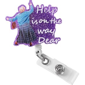 Funny "Help is On The Way Dear" Badge Reels,Retractable Badge Holder for Nurse Id Name Tag Glittering Badge Clip for Teather, Doctor, Student, Office Staff (Blue)