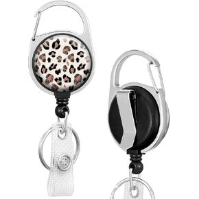Badge Reels Holder Retractable Keychain Heavy Duty with ID Clip for Key Card Name Tag Classic Leopard Pattern Nurse Work Office Key Retractor Leash Black Metal Carabiner Belt Clip ZJK837