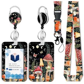 Mushroom Badge Holder with Retractable Reel and Breakaway Lanyard Badge Clips Retractable Heavy Duty Badge Reel，Keychain，ID Holder with Breakaway Lanyard for School Nurse Office Teen…
