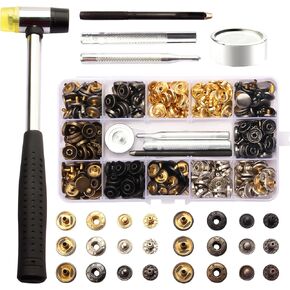 LYDNA Snap Fasteners Kit for Leather - 120 Set 12mm Metal Snap Button with 4 Setter Tools, 1 Hammer, 6 Colors Leather Snaps, Ideal Snap Button Kit for Clothes, Jackets, Jeans, Bracelets, Bags & More.…