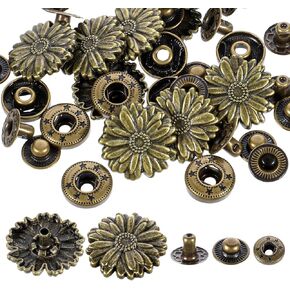 10 Sets Snap Buttons, Vintage Buttons Snaps for Leather Antique Snaps Button Metal Buttons Flower Craft Buttons Fastener Sewing Snaps for Clothes, Fabric, Sewing DIY Crafts Decorations