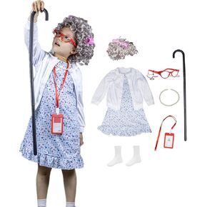 WPOZD Girl's 100 Days of School Old Lady Costume Dress, Coat Set