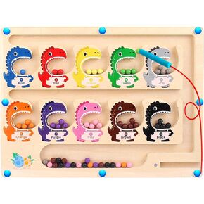 Magnetic Color and Number Maze, Montessori Toys for 3 4 Year Old Boys Girls, Dinosaur Toys Wooden Board Toddler Activities, Preschool Learning Toy, Road Trip Travel Toys Birthday Ideas