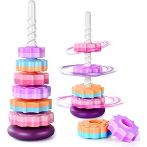 Spinning Stacker Toy for Toddlers 1-3,Rainbow Stacking Rings,Gear Spinning Toys,Sit and Spin Stacking Toy, Montessor Sensory & Autism Fine Motor Skills Toys for Babies 6-12 Months, 16-Inch