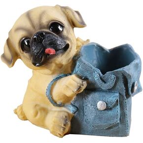 Creative Cute Pug Dog Pencil Holder Pet Pen Cup Desk Organizer Statue Home Decor Resin Dog Figurine Decorations Dog Sculpture Organizer Decoration Home Office School Gift for Kids Students