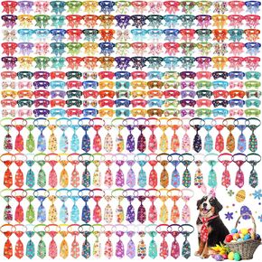 Aliceset 240 Pcs Happy Easter Adjustable Dog Bow Tie Collar Set Flower Pet Dog Neck Ties for Pet Dog Cat Grooming Accessories and Pet Festival Holiday Party