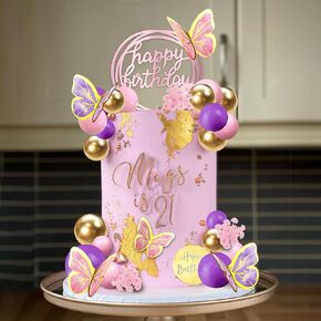 41 PCS كرات خضراء كعكة توببر فراشة كعكة ديكورات عيد ميلاد سعيد Topper لحضور حفل زفاف طفل دش ديزي زهرة تحت عنوان لوازم الحفلات (الأخضر)