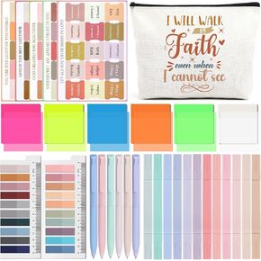 Aesthetic Bible Journaling Kit - I Will Walk by Faith Case Bag Pencil Case Pouch Pastel Bible Tabs Highlighters Assorted Colors Pastel Highlighter Set Useful Study Office Supplies Teachers
