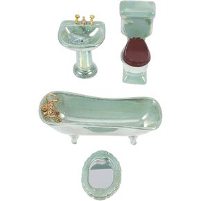 NUOBESTY Home Decor 1: 12 Miniature Porcelain Bathroom Set Toilet Basin Bathtub Mirror Miniature Ornaments for Doll House Plant Pot Decoraciones Para Salas De Casa