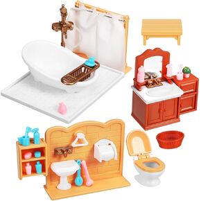 Mini Dollhouse Bathroom Furniture Set,Miniature Bathtub Toilet Sink Model Kit,Dollhouse Shower Room Accessories