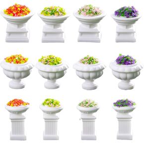 12 Pieces Dollhouse Plants- Miniature Resin Flower Bed Set 1:12 Scale Doll House Accessories,Suitable for Dollhouse Decoration,Fairy Gardens,Christmas Birthday Present, DIY Handicrafts
