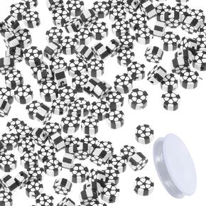 100 Pcs Soccer Sports Beads White Football Sports Spacer Beads Round Soccer Ball Loose Beads Football Softball Beads Charms for Bracelets Necklaces Earrings