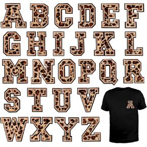 Chenille Letter Patches, 26Pcs Leopard Gold Letter Patch, Alphabet A to Z Patches Letter Patches with Ironed Adhesive for T-Shirts, Jeans, Jackets, Socks, Bags, DIY Brown Iron on Letters
