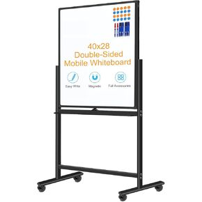 Mobile White Board with Stands 40"x28", Double-Sided Rolling Whiteboard on Wheels Magnetic Dry Erase Board with Stand Portable Standing White Board