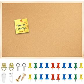 24'' x 36'' Large Bulletin Board, Cork Board for Walls, Wooden Oak Framed Corkboard, Vision Board, Pin Wood, Ideal for Shool, Home and Office