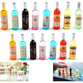 15 pcs 1:12 Doll Toy Bottles Wine Bottles Mini Food Mini House Drink Accessories for Dollhouse Miniature Bottles (15 Pcs Wine Bottles)