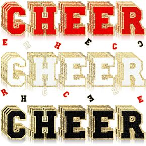 60 Pcs 2.16 Inch Cheer Iron on Patches Sew on Chenille Letter Glitter Sports Squad Team Patches Classic Embroidered Applique for Cloth Cheerleading Decor Bags(Multicolor)