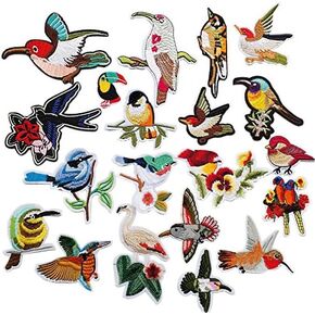 Chenkou Craft 20pcs Random Embroidered Birds Assorted Iron-on or Sew-on Embroidered Patch Motif Applique Woodpecker Hummingbirds Swallows Parrot(Birds/20pcs)