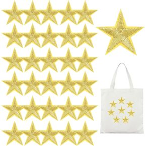 Gold Star Iron on Patch, 30 Pcs Star Embroidered Patches 1.14'' Iron Sew On Patches Embroidered Applique Embellishments for Clothing Jeans Hats Jackets Backpacks
