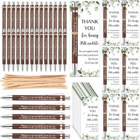 Yeaqee 36 Set Employee Appreciation Gifts Wooden Bamboo Retractable Pens with Thank You Gifts Bookmark Cards for Social Worker Coworker Staff Office Supplies(6 Colors,May You Proud Sign)
