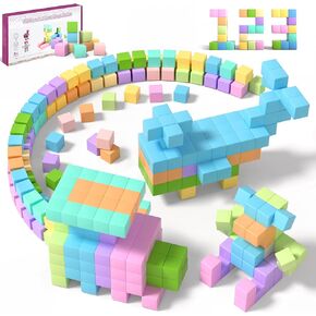 60pcs Magnetic Blocks - 1.38 inch Large Magnetic Building Blocks for Toddlers, Colorful Magnetic Cubes Preschool Educational Sensory Toys, Creative Learning Kids Blocks for Boys Girls Aged 3+