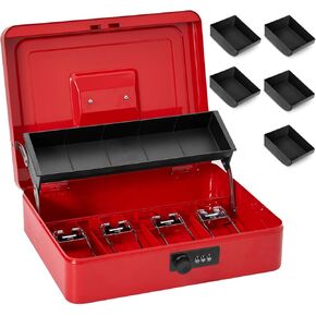 Large Locking Cash Box with Combination Lock and Money Tray, Money Box with Cash Tray, Lock Safe Box for Office Business, 11.8" x 9.5" x 3.5", Green