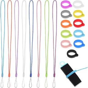 8 Pcs Anti-Lost Lanyard with 24 Pcs Anti-Lost Silicone Rubber Ring Pen Silicone Lanyard Holder Fixing Rings for Pen Protective Ring School Class Office
